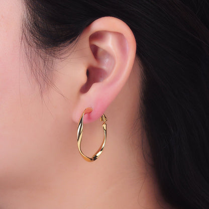 24K Gold Filled 32mm Twisted Hinge Hoop Earrings in Gold &amp; Silver | AB863 AB864