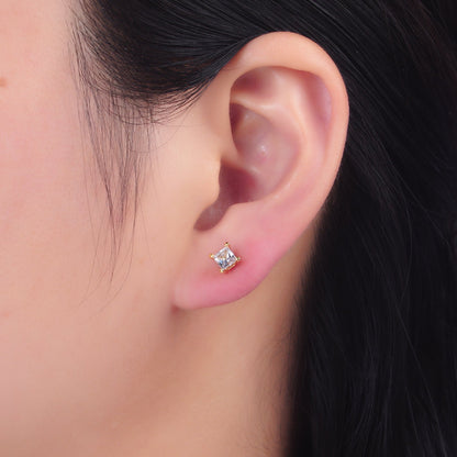 24K Gold Filled 5mm, 6mm, 7mm, 9mm Clear CZ Square Baguette Stud Earrings | AB168 - AB185