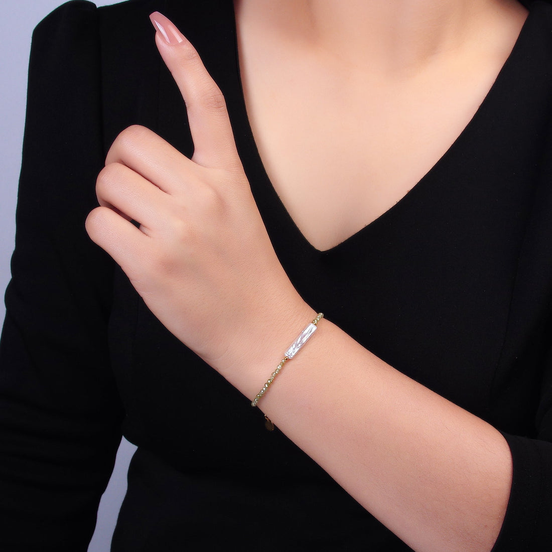 Stainless Steel Biwa Freshwater Pearl Multifaceted Crystal Gemstone 7 Inch Bracelet | WA-3131