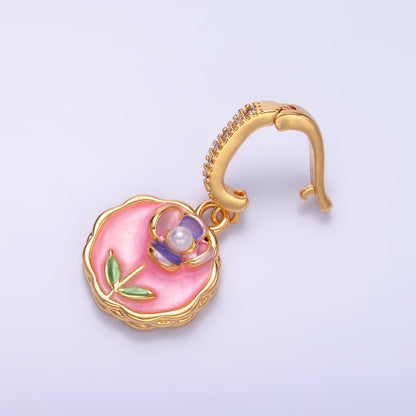 24K Gold Filled Blue, Purple, Pink Daisy Flower Micro Paved CZ Snap Bail Pendant | AA1442 AA1443