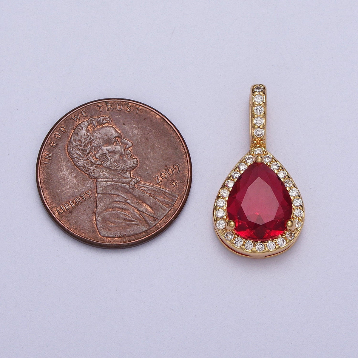 21mm Clear, Red, Green CZ Micro Paved Teardrop Solitaire Pendant | AA00011 - AA00013