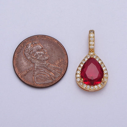 21mm Clear, Red, Green CZ Micro Paved Teardrop Solitaire Pendant | AA00011 - AA00013