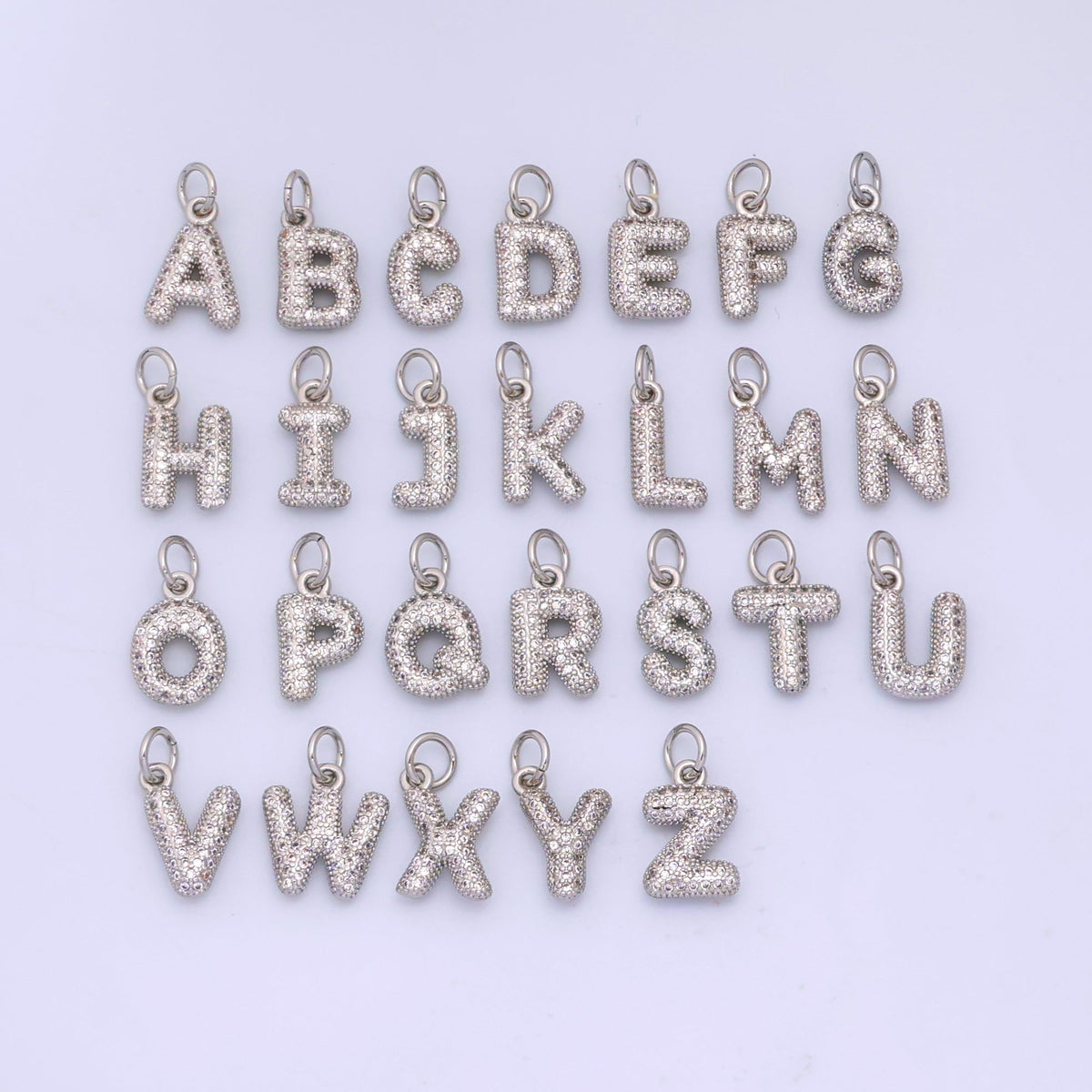 White Gold Filled Micro Paved CZ Chubby Balloon Initial Letter Pendant | A157 - A169