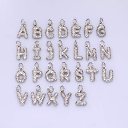 White Gold Filled Micro Paved CZ Chubby Balloon Initial Letter Pendant | A157 - A169
