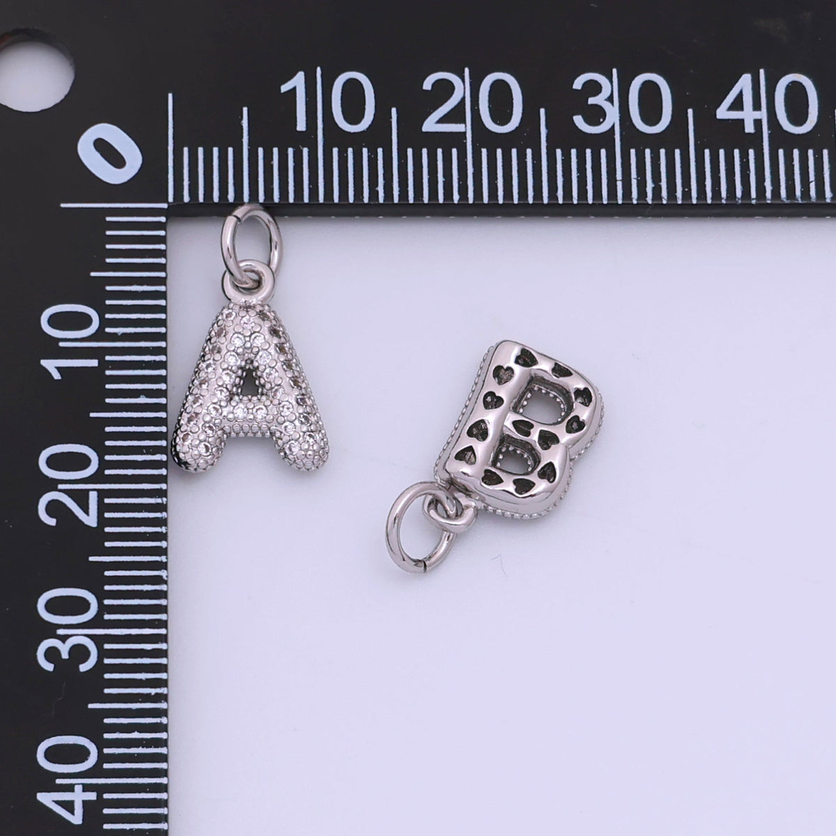 White Gold Filled Micro Paved CZ Chubby Balloon Initial Letter Pendant | A157 - A169