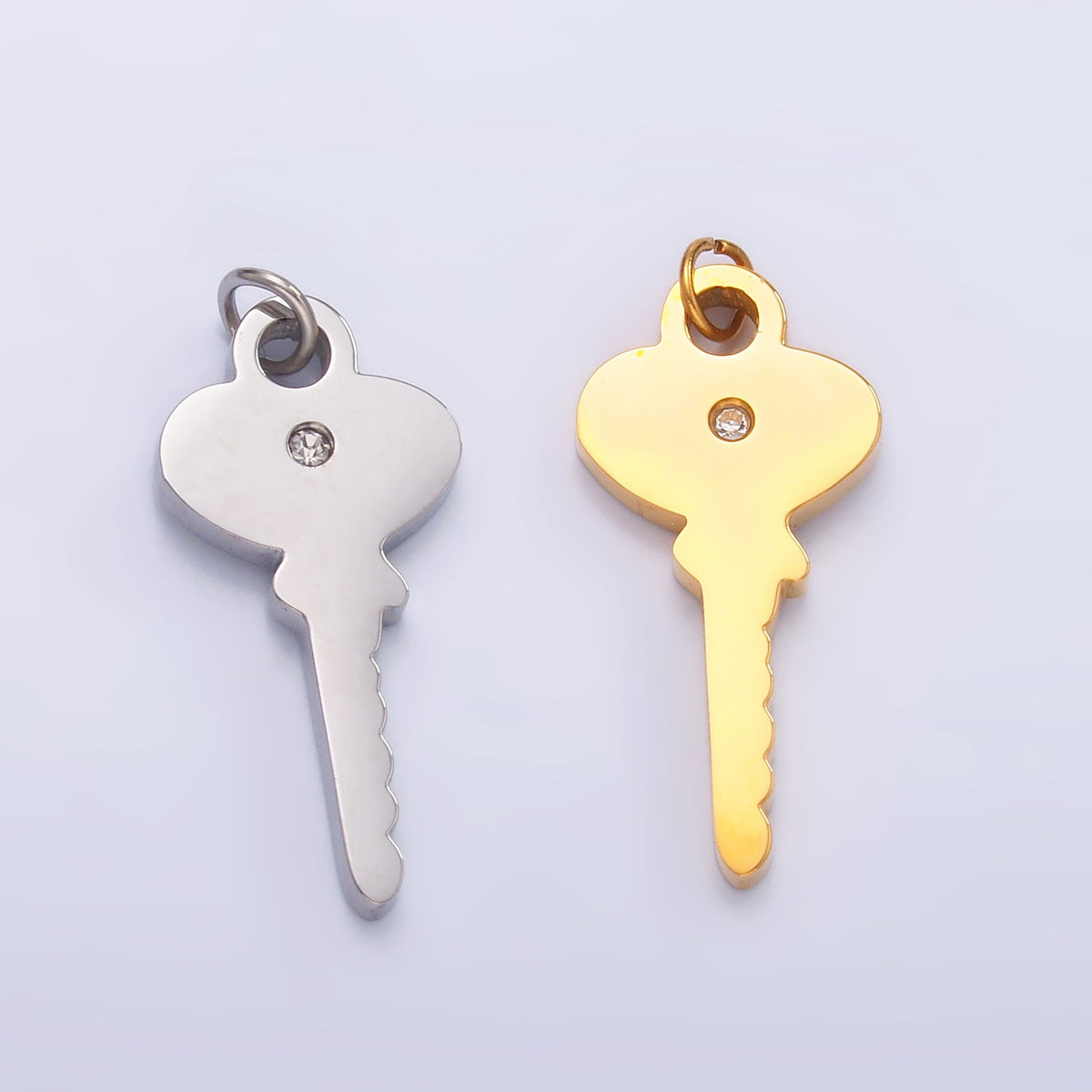 Stainless Steel Clear CZ Vintage Key Charm in Gold &amp; Silver | P849