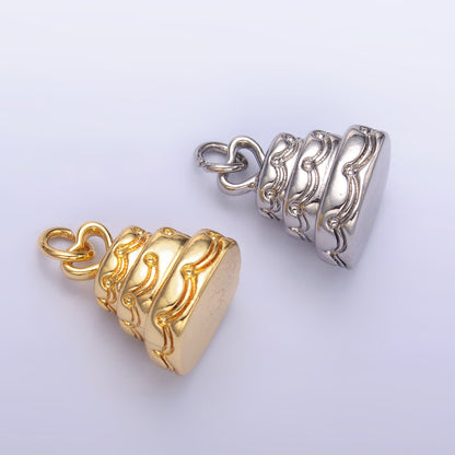 24K Gold Filled 12mm Heart Love Cake Multidimensional 3D Charm in Gold &amp; Silver | D628