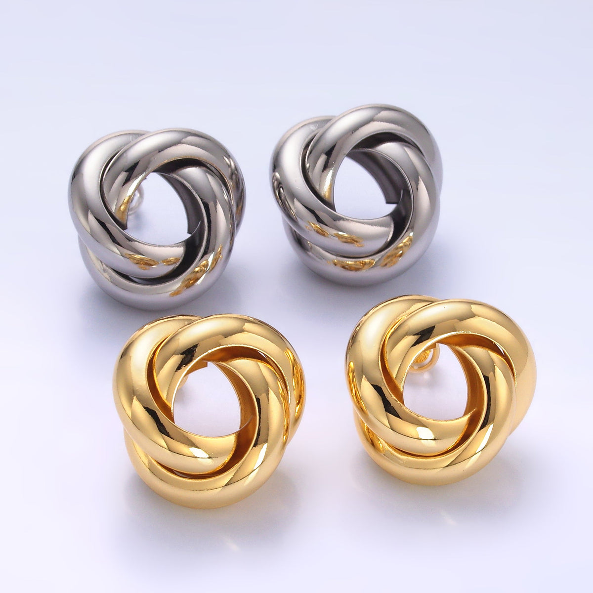 24K Gold Filled Geometric Circular Knot Stud Earrings in Gold &amp; Silver | AB699 AB700