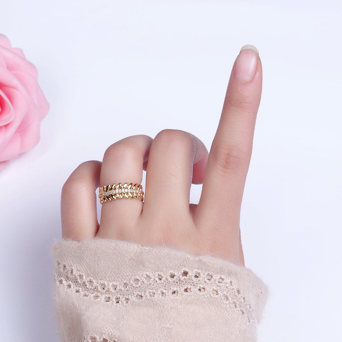 16K Gold Filled Paddy Wheat Band Statement Ring in Gold &amp; Silver | O-1966 O-1967