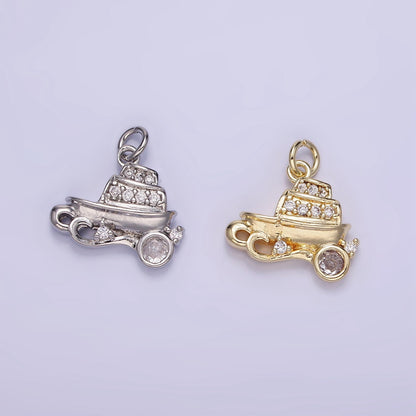 14K Gold Filled 14mm Vehicle Motor Sea Boat CZ Micro Paved Charm in Gold &amp; Silver | W537