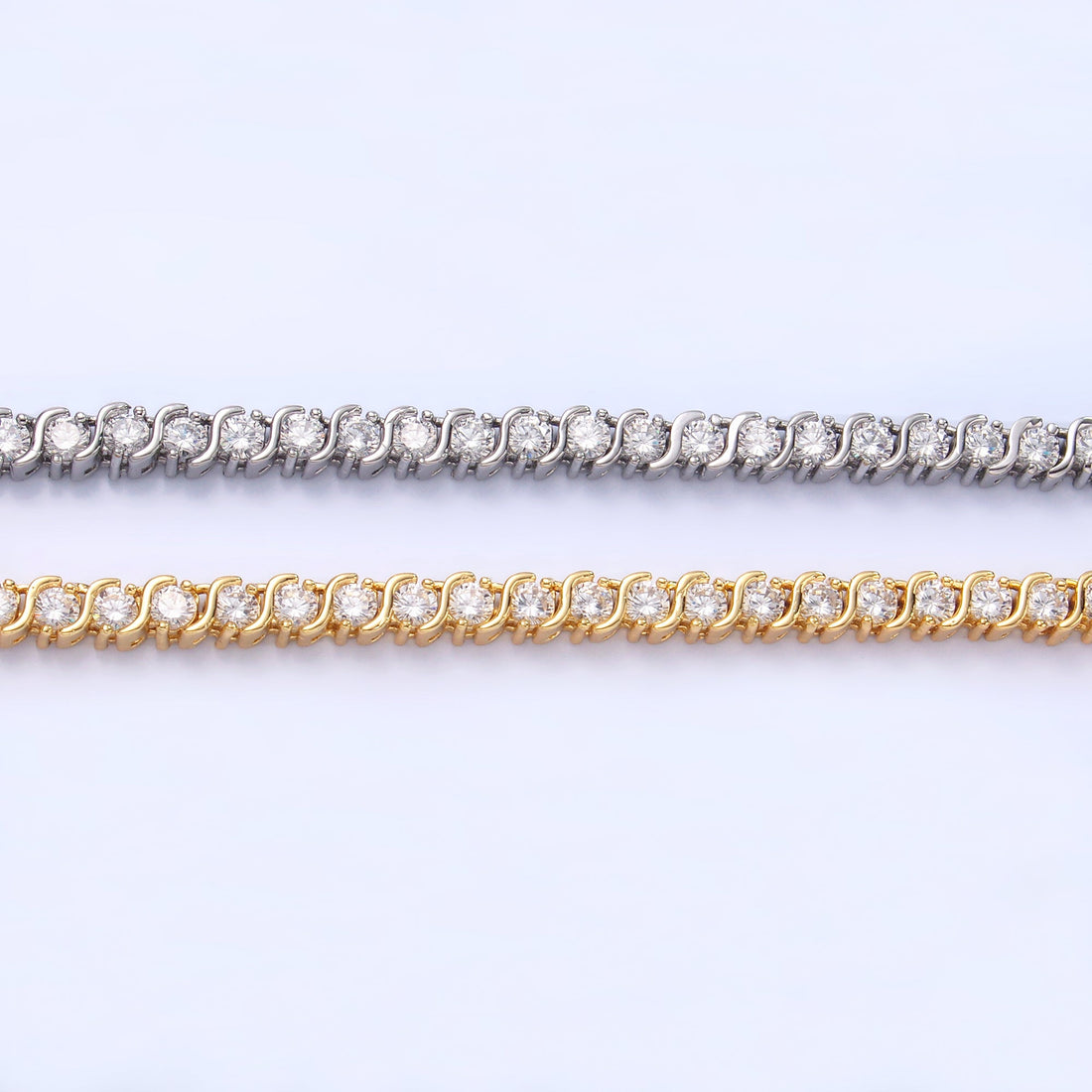 24K Gold Filled Curved S-Link Tennis Chain 16 Inch Necklace in Gold &amp; Silver | WA-3028 WA-3029