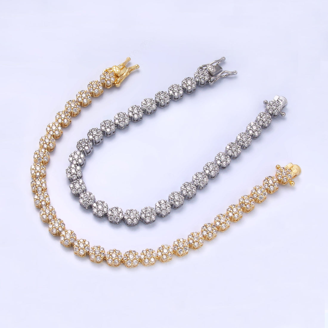 24K Gold Filled Micro Paved CZ Flower Tennis Chain Bracelet in Gold &amp; Silver | WA-3038 WA-3039