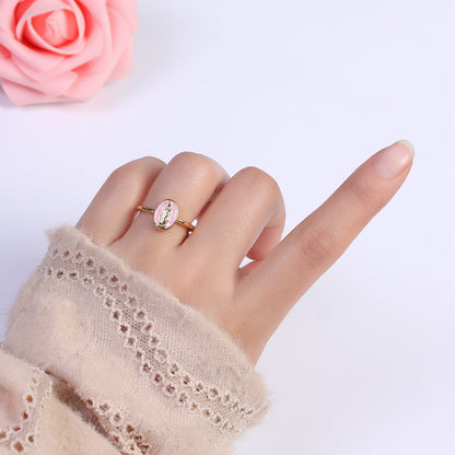 Gold Filled Oval Virgin Mother Mary Shell Opal Ring in Gold &amp; Silver  S-397 - S-400, O-200-204