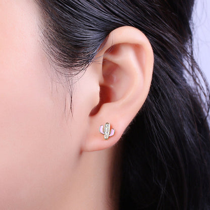 Green, Pink, Red, White Blue Enamel Micro Paved CZ Succulent Cactus Plant Desert Mini Stud Earrings | T145 - T149