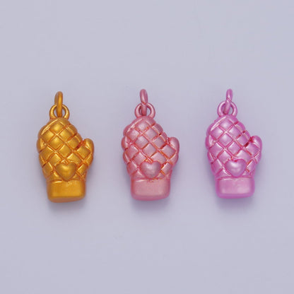 24K Gold Filled Baby Pink, Orange, Pink Heart Mitten Baking Glove Charm | C021 C022