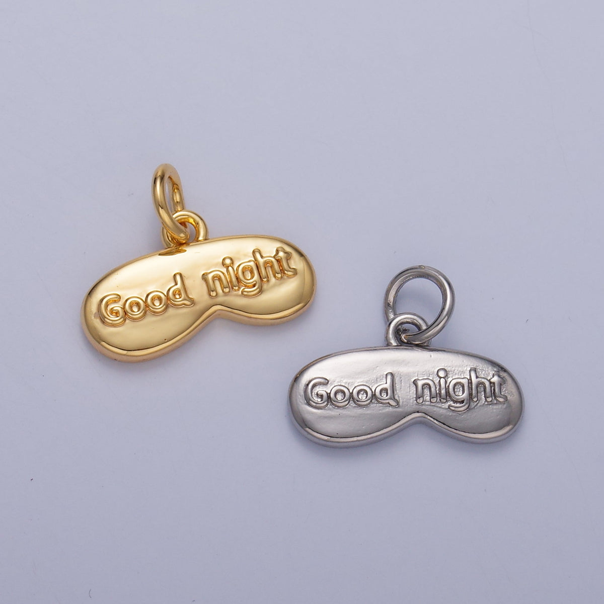 24K Gold Filled "Good Night" Script Engraved Sleep Mask Charm in Gold &amp; Silver | W416