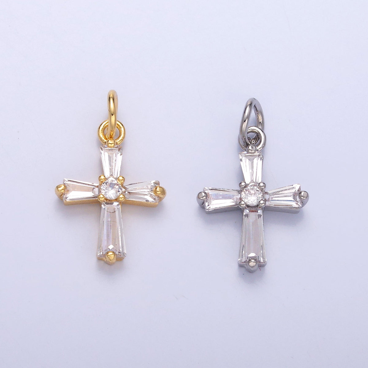 24K Gold Filled Clear Baguette CZ Charm in Gold &amp; Silver | C076