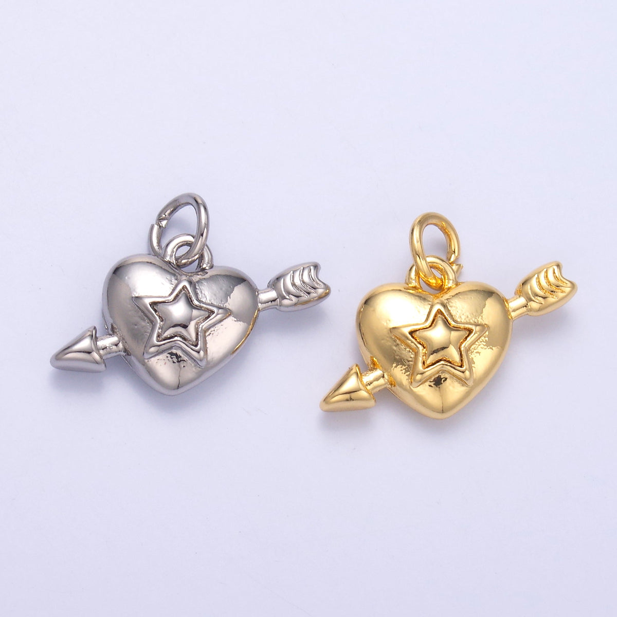 24K Gold Filled 10mm Star Cupid Heart Mini Charm in Gold &amp; Silver | C041