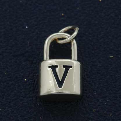 14K Gold Filled Padlock Letter Initial Lock Personalized Charm Pendant | A-822-A-834