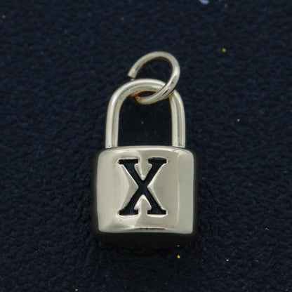 14K Gold Filled Padlock Letter Initial Lock Personalized Charm Pendant | A-822-A-834