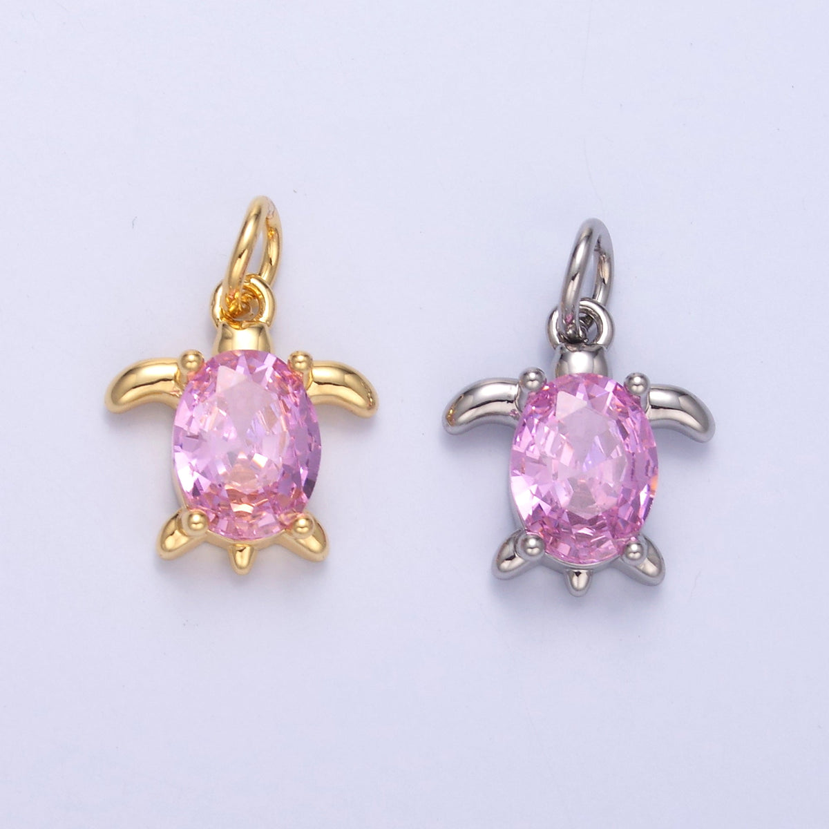 24K Gold Filled Pink CZ Turtle Tortoise Charm in Gold &amp; Silver | C036