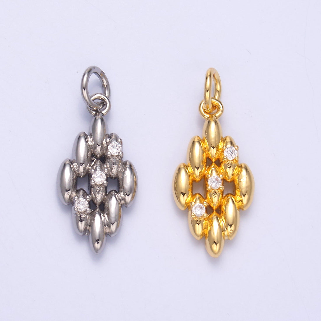 24K Gold Filled Geometric Sphere Quilted Charm in Gold &amp; Silver | N005