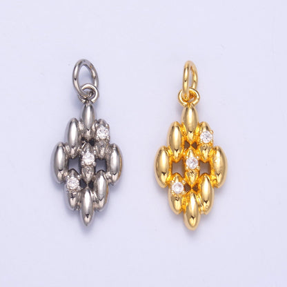 24K Gold Filled Geometric Sphere Quilted Charm in Gold &amp; Silver | N005