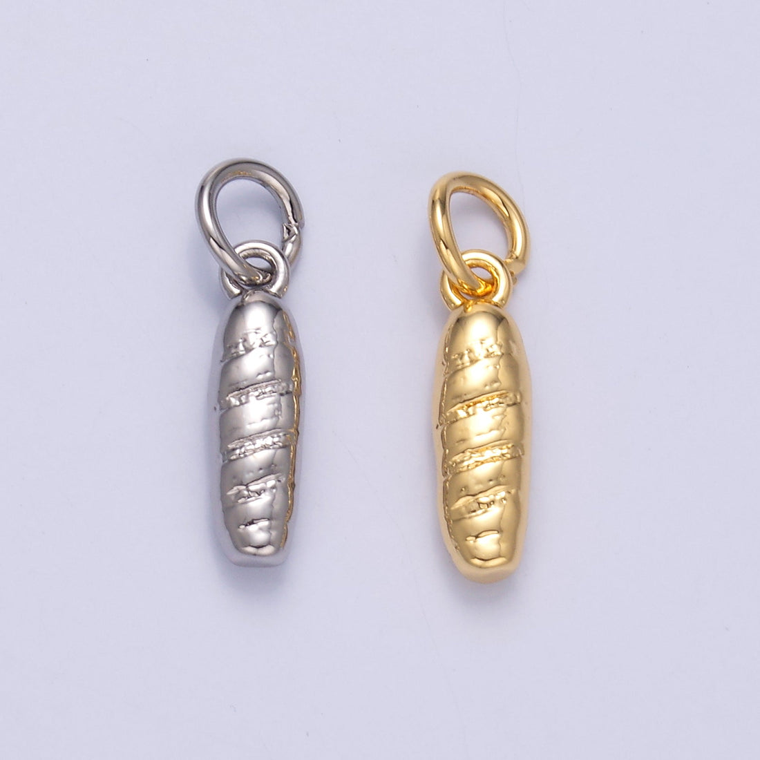 24K Gold Filled French Baguette Bread Multidimensional 3D Charm in Gold &amp; Silver | N017