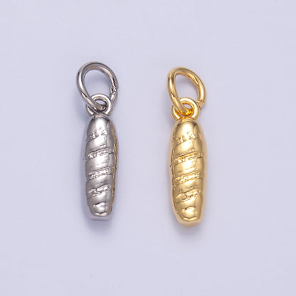 24K Gold Filled French Baguette Bread Multidimensional 3D Charm in Gold &amp; Silver | N017