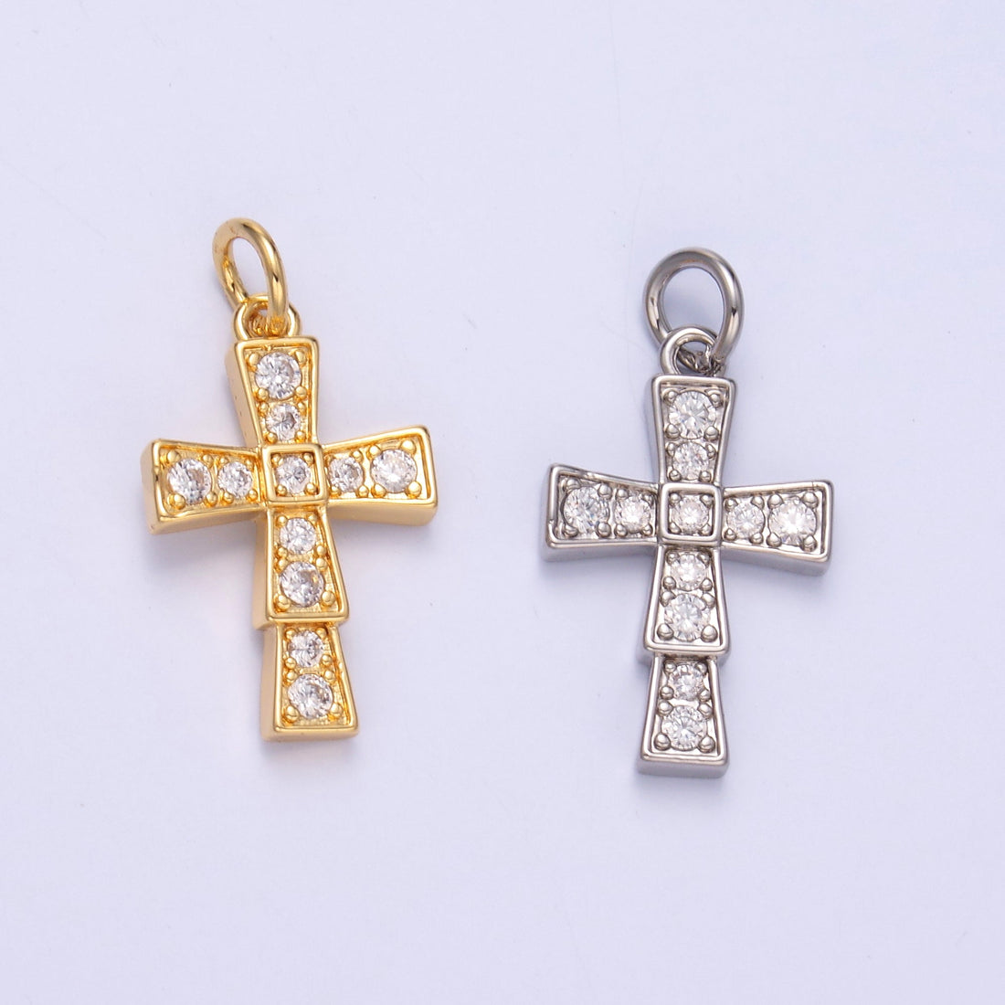 24K Gold Filled Micro Paved CZ Religious Cross Charm in Gold &amp; Silver | C045