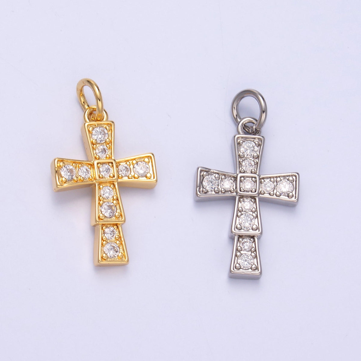 24K Gold Filled Micro Paved CZ Religious Cross Charm in Gold &amp; Silver | C045