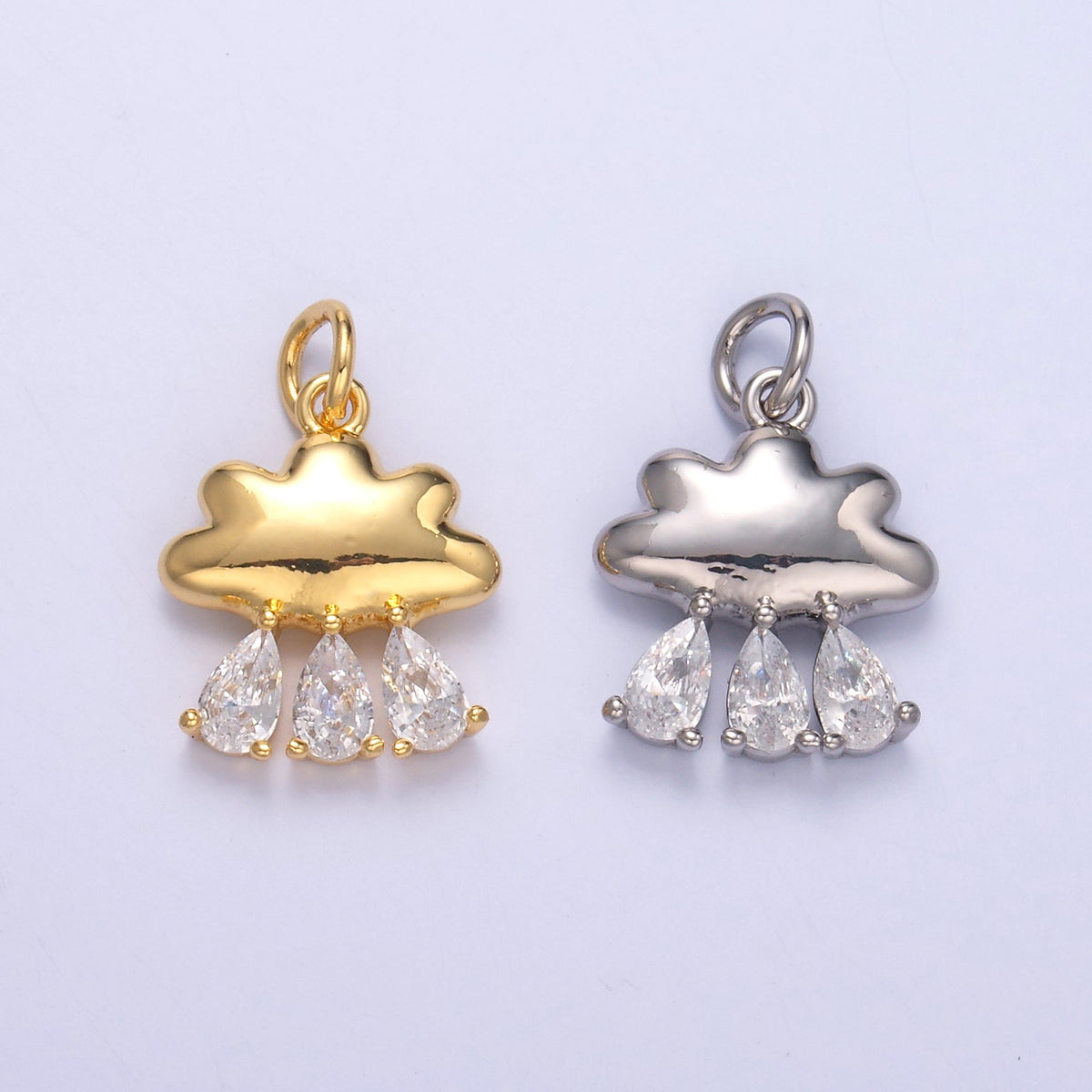 24K Gold Filled Triple Raindrop CZ Cloud Charm in Gold &amp; Silver | C057