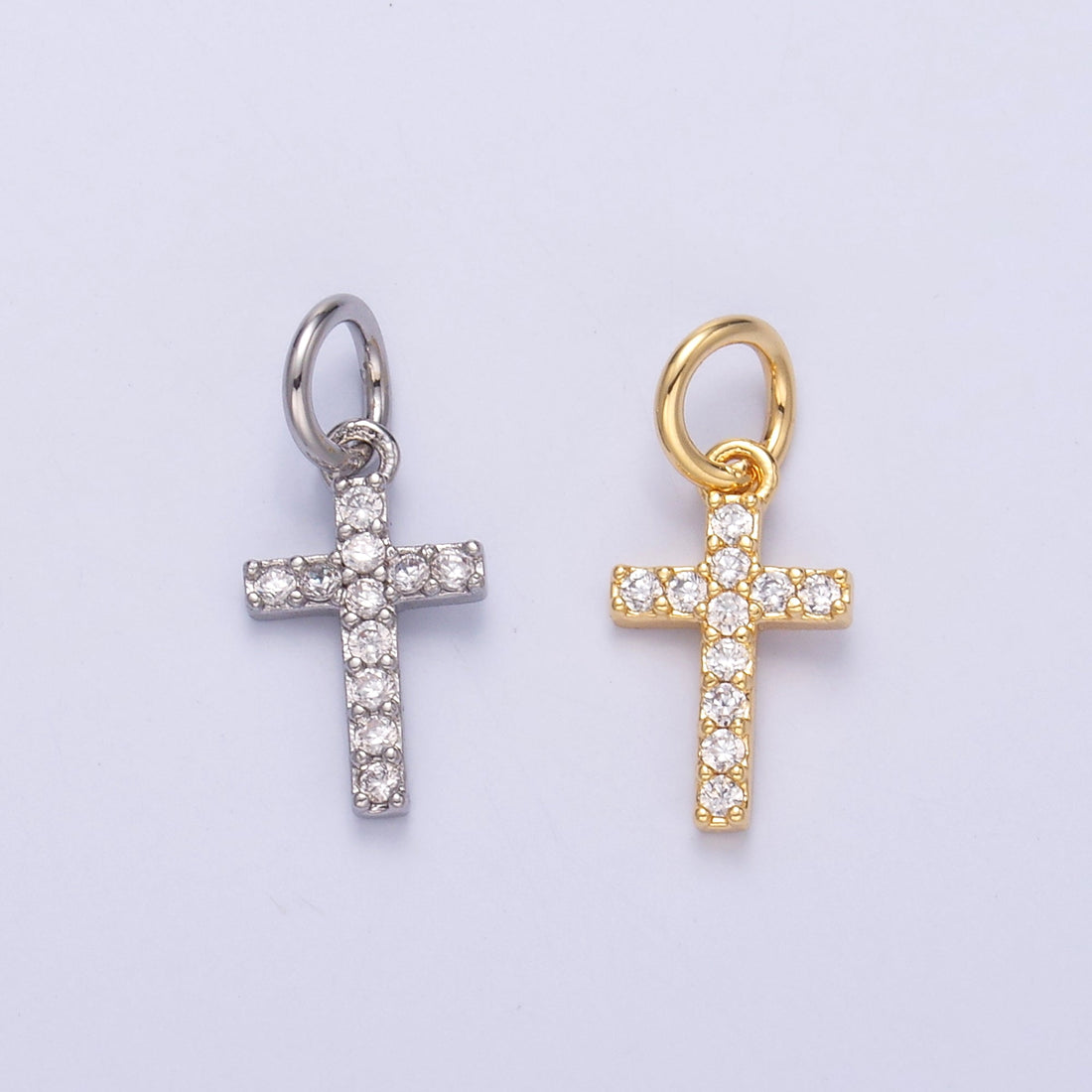24K Gold Filled Micro Paved CZ Religious Cross Charm in Gold &amp; Silver | N006