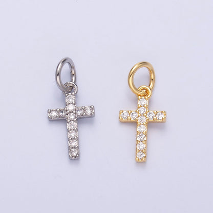 24K Gold Filled Micro Paved CZ Religious Cross Charm in Gold &amp; Silver | N006