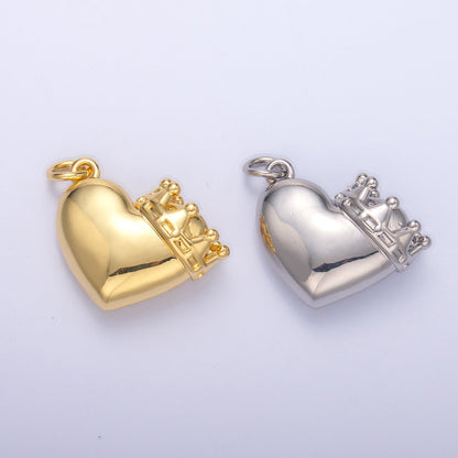 24K Gold Filled Chubby Heart Crown Charm in Gold &amp; Silver | C038