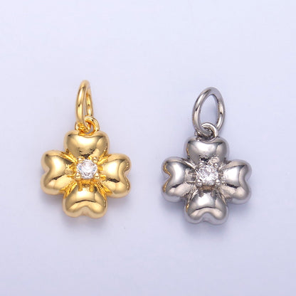 24K Gold Filled Clear CZ Chubby Flower Multidimensional 3D Charm in Gold &amp; Silver | N018