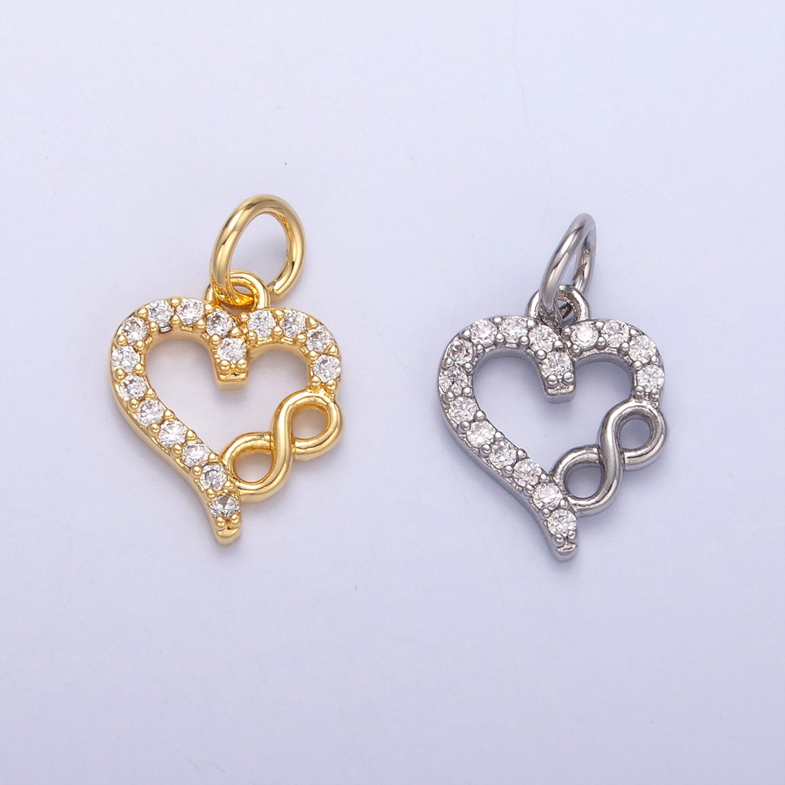 24K Gold Filled Micro Paved CZ Infinite Heart Charm in Gold &amp; Silver | N023