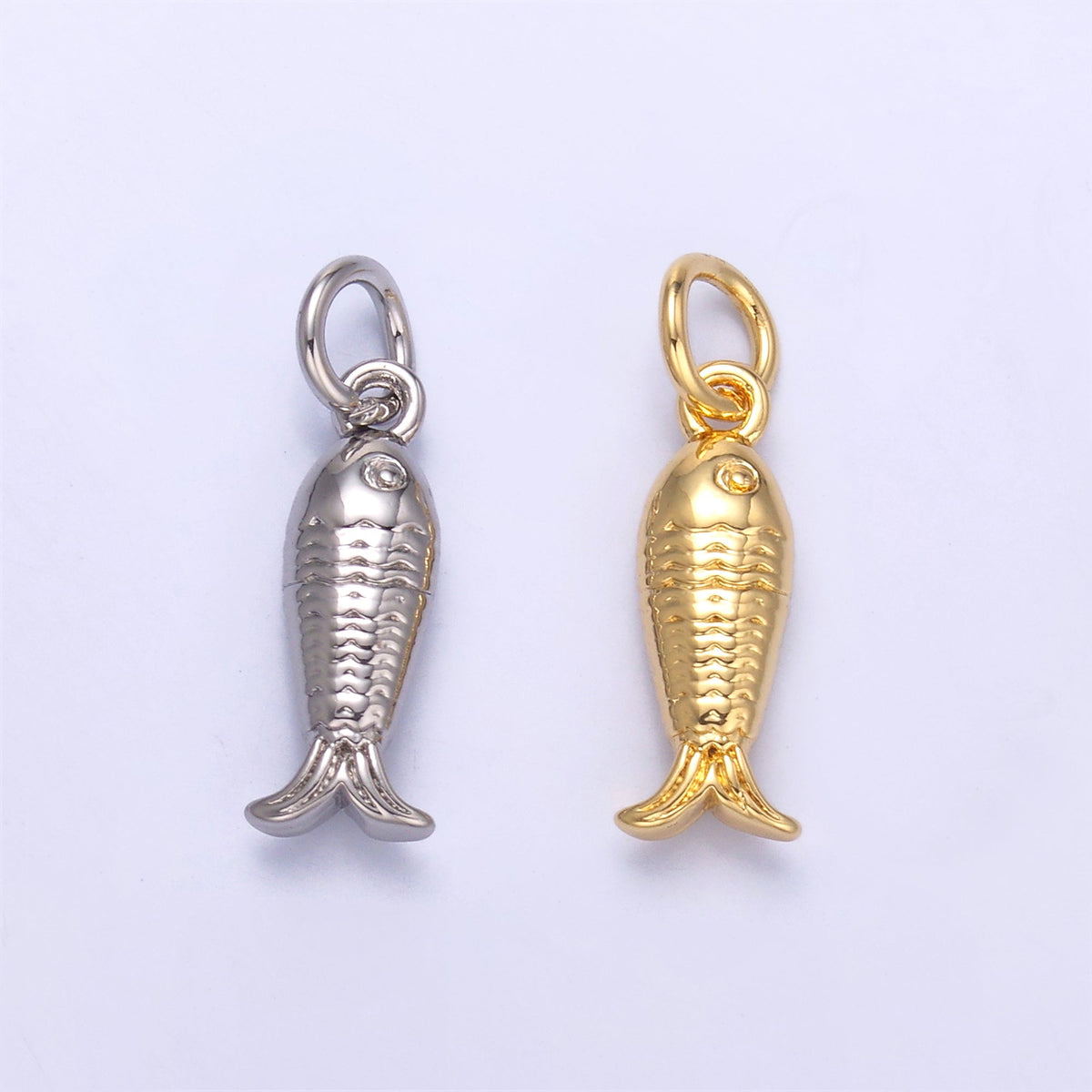 24K Gold Filled 14.5mm Sardine Fish 3D Multidimensional Charm in Gold &amp; Silver | N010
