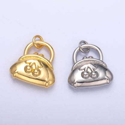 24K Gold Filled Cherry Fruit Purse Bag 3D Multidimensional Charm in Gold &amp; Silver | N001