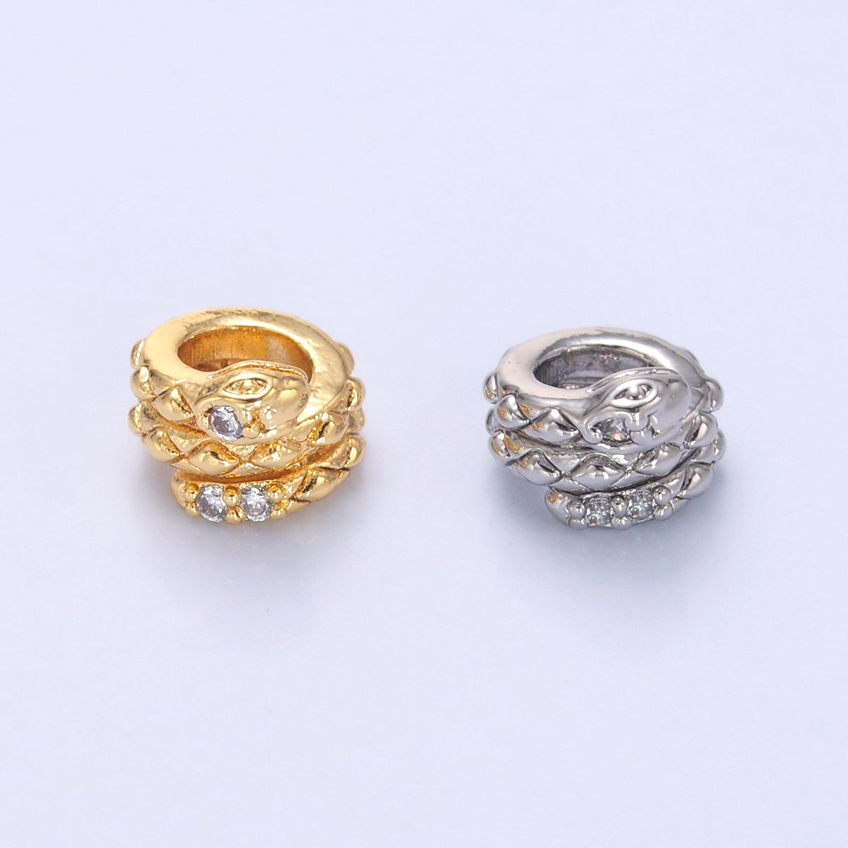 24K Gold Filled Clear CZ Snake Serpent Rondelle Bead in Gold &amp; Silver | B634