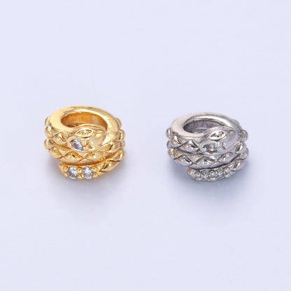 24K Gold Filled Clear CZ Snake Serpent Rondelle Bead in Gold &amp; Silver | B634