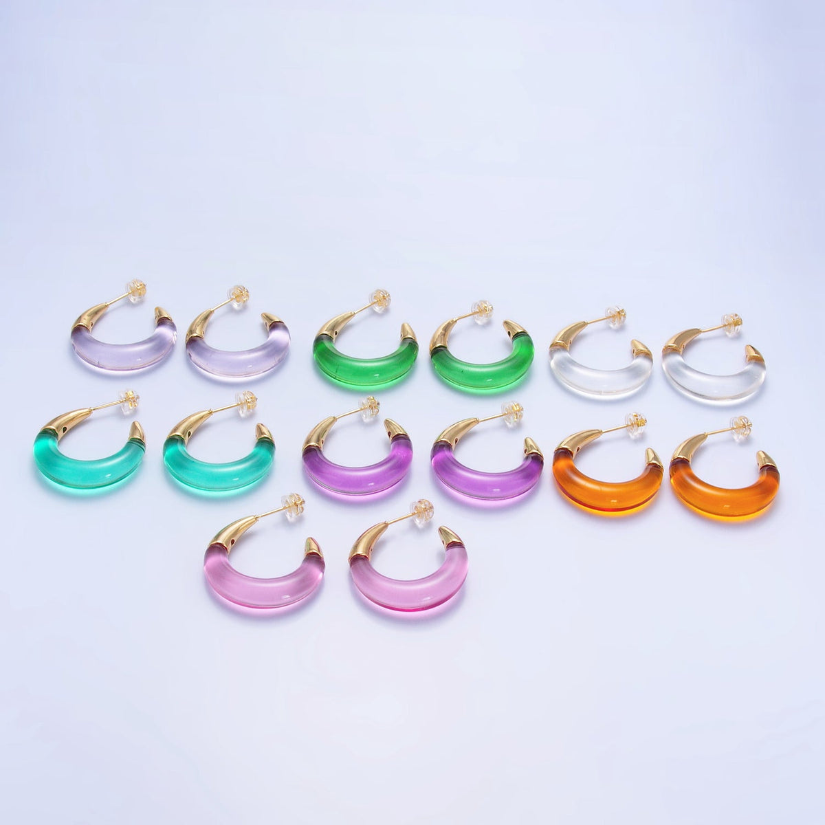 24K Gold Filled 26mm Resin Gold Edged C-Shaped Hoop Earrings | P184 - P21