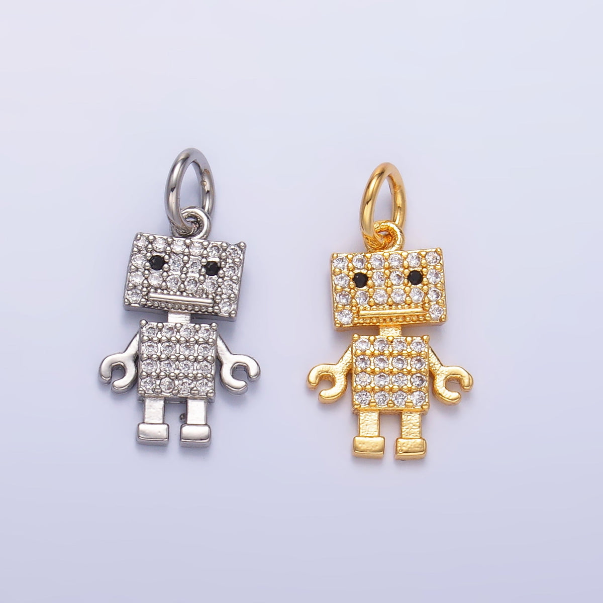 24K Gold Filled 14mm Micro Paved CZ Robot Mini Charm in Gold &amp; Silver | C019