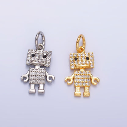 24K Gold Filled 14mm Micro Paved CZ Robot Mini Charm in Gold &amp; Silver | C019