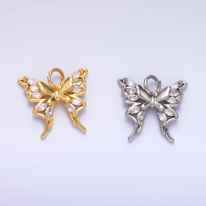 24K Gold Filled 15mm Marquise CZ Butterfly Charm in Gold &amp; Silver | C020