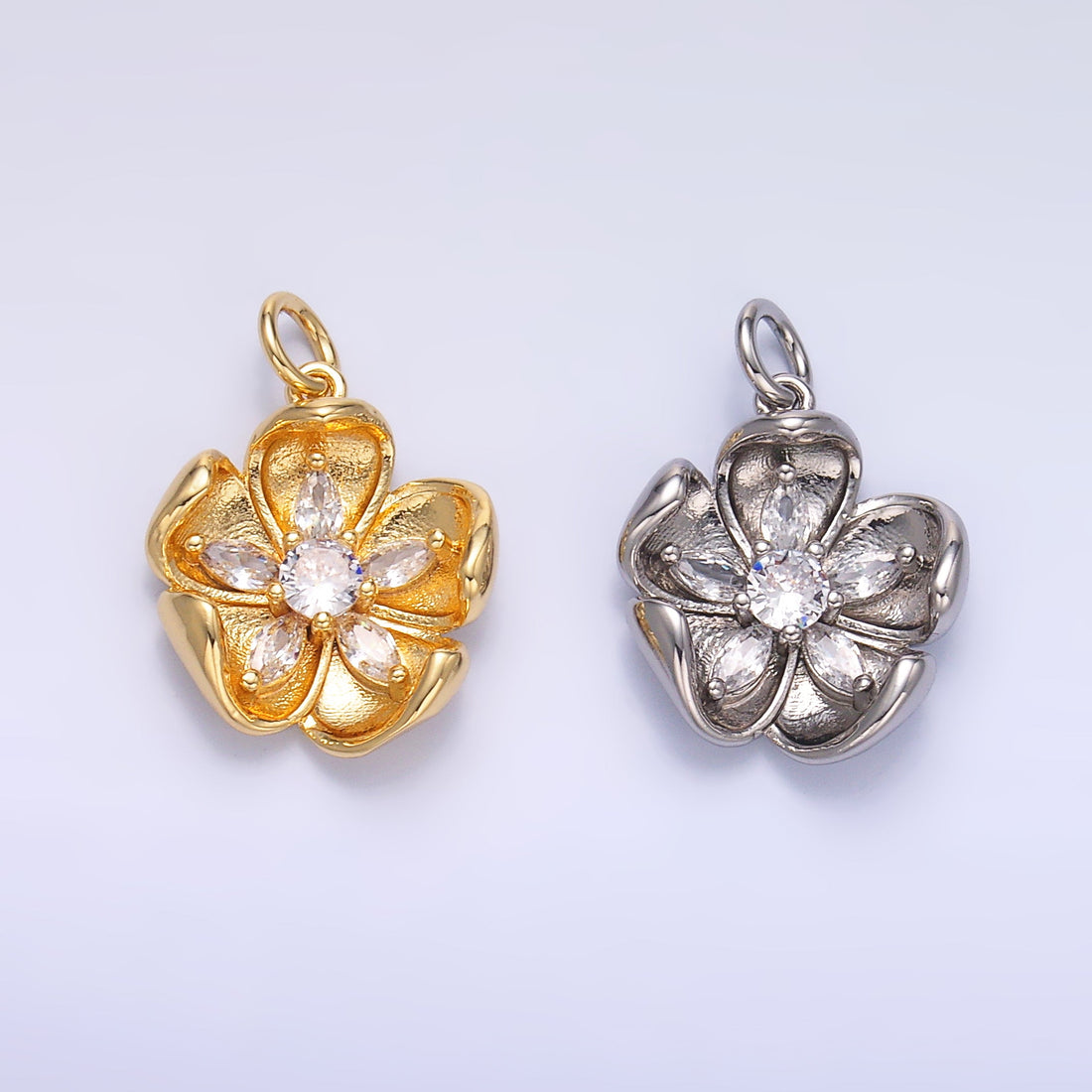 24K Gold Filled CZ Flower Mini Charm in Gold &amp; Silver | C014