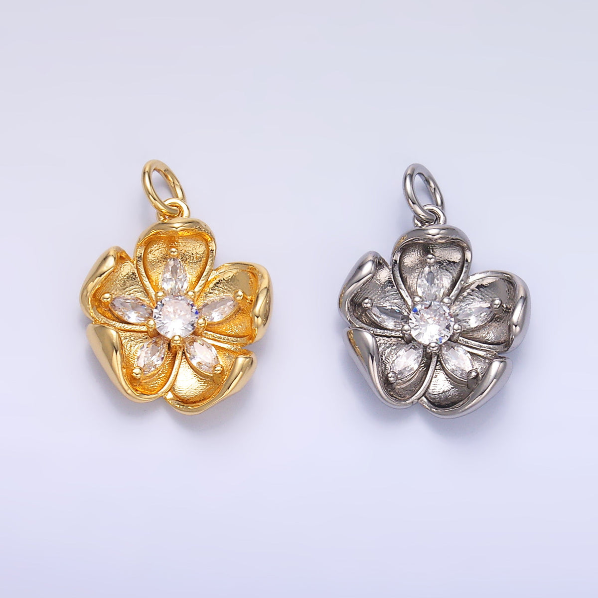 24K Gold Filled CZ Flower Mini Charm in Gold &amp; Silver | C014