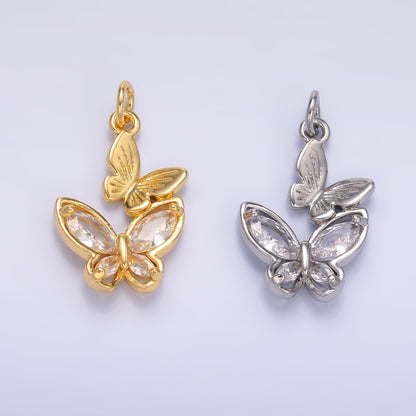 24K Gold Filled CZ Butterfly Double Charm in Gold &amp; Silver | N075