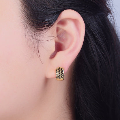 Black Pave Huggie Earring Chunky Black CZ Hoop Earring V-385