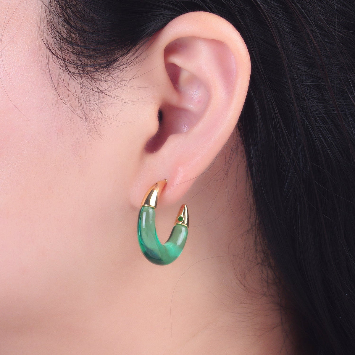 24K Gold Filled 26mm Resin Gold Edged C-Shaped Hoop Earrings | P184 - P21